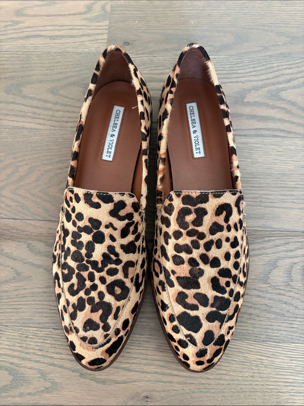 Chelsea & Violet Leopard Print Slip-On Flats in Tan and Black